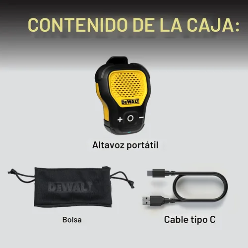 Miniatura 9 de DEWALT Altavoz Bluetooth Portátil (Versión Actualizada), Altavoz Inalámbrico con Clip para Sitio de Trabajo Pro Resistente al Agua (No Magnético)