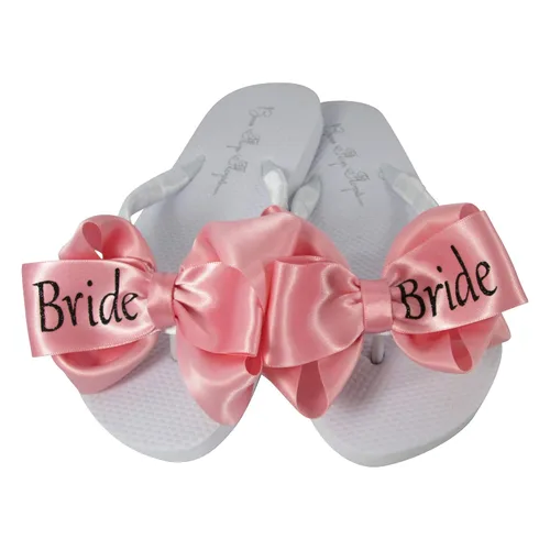 Miniatura 8 de Gold Bride Glitter Bling Bow Flip Flops for the Wedding