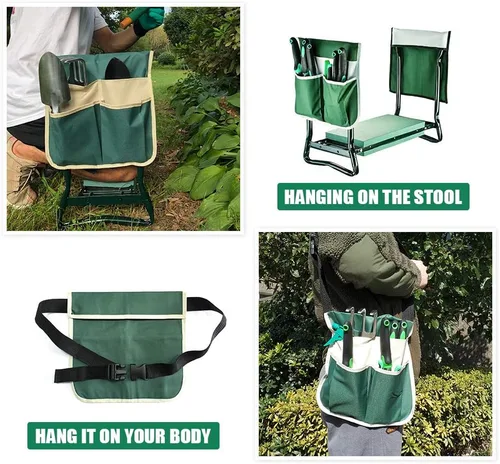 Miniatura 4 de Taburete plegable de jardín resistente con guantes de bolsillo extraíbles grandes y almohadilla de EVA suave para amantes de la jardinería