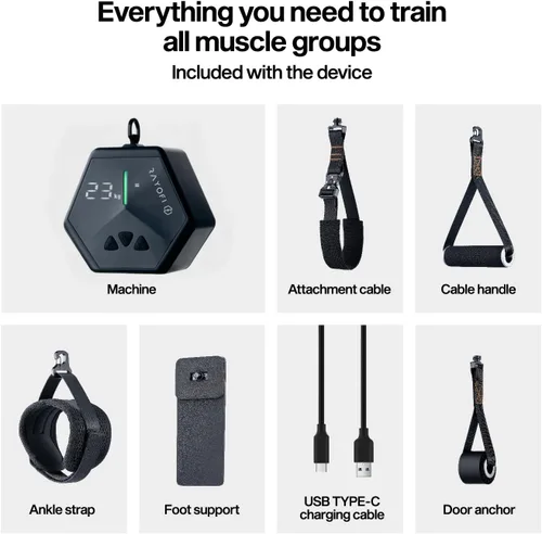 Miniatura 7 de Rayofi Go-Tone - Máquina de gimnasio portátil, pantalla LCD inteligente, 1.5 lbs, resistencia ajustable de 3 a 66.1 lbs, recargable por USB-C
