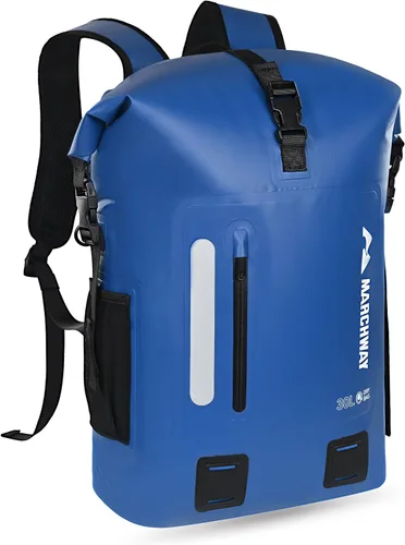Miniatura 12 de MARCHWAY Mochila impermeable con parte superior enrollable, bolsa seca flotante de 20L/30L/45L con base rectangular ergonómica, espalda acolchada