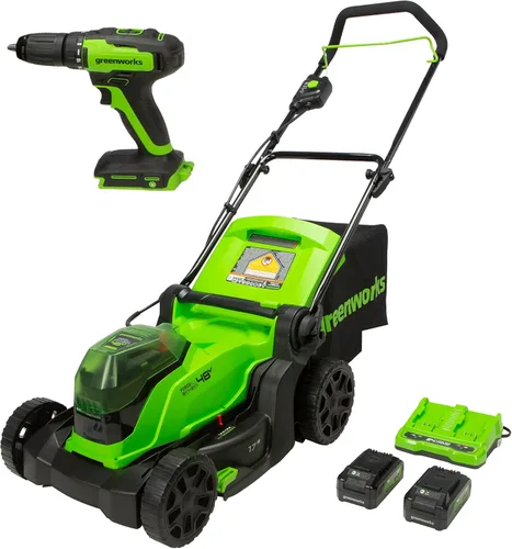 Miniatura 17 de Greenworks - Cortacésped inalámbrico sin escobillas de 48 V (2 x 24 V) de 17 pulgadas, (2) baterías USB de 4.0 Ah (multipuerto USB) y cargador