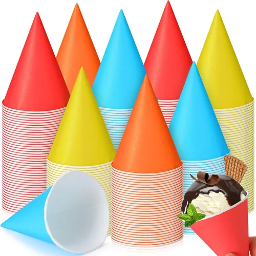 Eaasty 300 tazas de cono de nieve desechables de 4.5 onzas, conos de cono de nieve de colores, a prueba de fugas, cono de nieve para aguanieve,