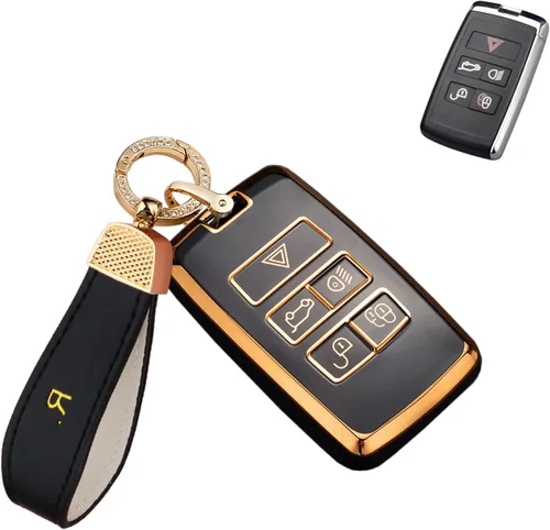 Miniatura 10 de SANRILY Funda para llavero de TPU con borde dorado para Land Range Rover Discovery Rover Sport 2018 2019 y Jaguar XF 2021, accesorios para llaves