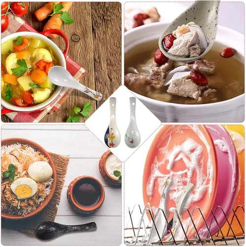 Miniatura 6 de 6 Piezas de Cucharas de Sopa de Cerámica Japonesa Retro, Cucharas de Sopa Asiáticas, Cucharas de Arroz de Estilo Japonés, Cubiertos Planos, Cucharas