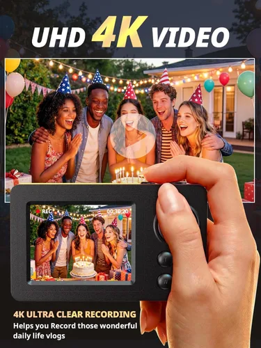 Miniatura 2 de Cámara digital 4K de 64 MP, mini cámaras compactas con zoom de 18X, antivibración, tarjeta de 32 GB, cámaras de viaje portátiles de enfoque