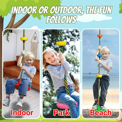 Miniatura 4 de Asiento de columpio de árbol para niños, asiento de cuerda de disco único para árbol, juego de accesorios de columpio para patio trasero