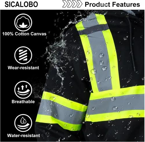 Miniatura 4 de Sudadera de forro polar con capucha de alta visibilidad para hombre, chamarra de seguridad reflectante resistente al agua y térmica de trabajo