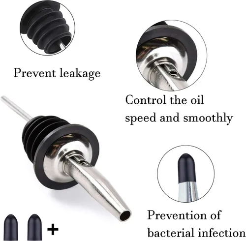 Miniatura 3 de LanMa Boquilla para botella de acero inoxidable para verter licor, vinagre, jarabe o aceites con embudos de acero inoxidable (2 unidades)