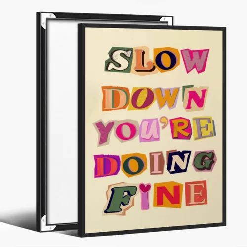 Miniatura 18 de Lienzo rosa para pared, arte de pared Slow Down Youre Doing, arte de pared fino, recordatorio diario, afirmaciones positivas, estimulante, frase