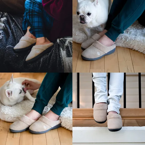 Miniatura 5 de isotoner Pantuflas de rizo con capucha para mujer con espuma viscoelástica suave, soporte de arco cómodo y suela para interiores y exteriores