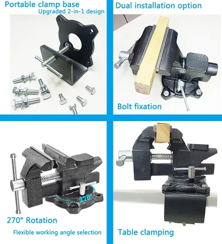 Miniatura 3 de MYTEC Tornillo de Banco 2 en 1 de Servicio Pesado para Mesa de Trabajo, 6.0" negro, Prensa de Mesa Multiusos Mejorada, Tornillo de Banco Universal