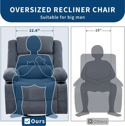 Miniatura 4 de Rocking Recliner Chair for Adults Linen Wide Upholstered Glider Recliner with Cup Holder Deep Seat Single Sofa Rocker Chair for Nursery Living Room