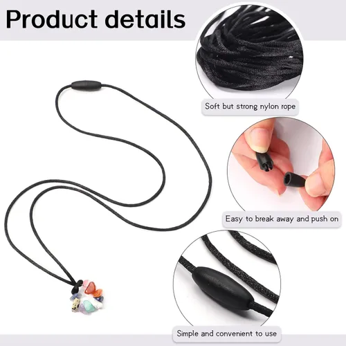 Miniatura 2 de 30 juegos de cordones de collar de repuesto con cierres separables, cordón de nailon para bricolaje, cordón de collar y hebilla de plástico con Negro