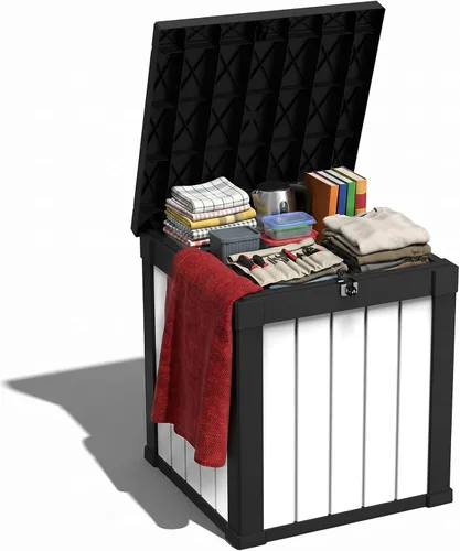 Miniatura 10 de ROJIK - Caja de almacenamiento para exteriores, impermeable, para patio y piscina, herramientas de jardín y cojines, banco con tapa con cerradura