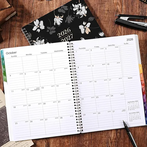 Miniatura 6 de Agenda 2026 – Agenda 2026 semanal y mensual, enero a diciembre 2026, calendario 2026 con pestañas mensuales, cubierta floral