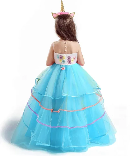 Miniatura 2 de TTYAOVO Vestido largo de tul de princesa para niña disfraz de unicornio con flores