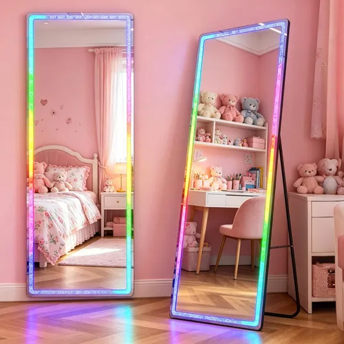 Miniatura 11 de Vlsrka Espejo de longitud completa de 47x16 pulgadas con luces RGB, espejo iluminado LED para colgar sobre la puerta, cuerpo completo, iluminación