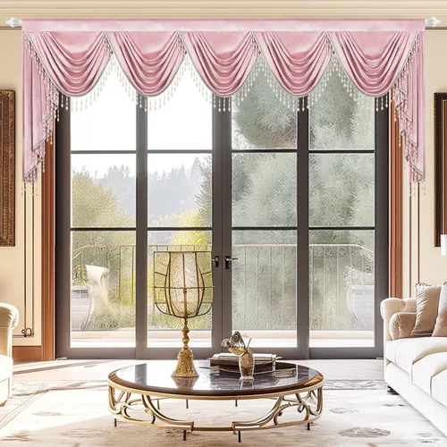 Miniatura 74 de VOGOL Cenefa de cortinas de terciopelo grueso para dormitorio, cenefas de cascada de lujo con aislamiento térmico dorado para sala de estar formal