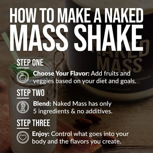 Miniatura 6 de Polvo de proteína natural para ganar masa muscular Naked Mass, 8 libras a granel, sin OMG, sin gluten, sin soya Sin Ingredientes Artificiales, 1250