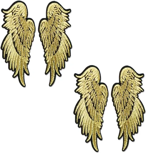 2 pares de alas de pájaro de ángel dorado bordadas para coser para planchar en parches de reparación de tela