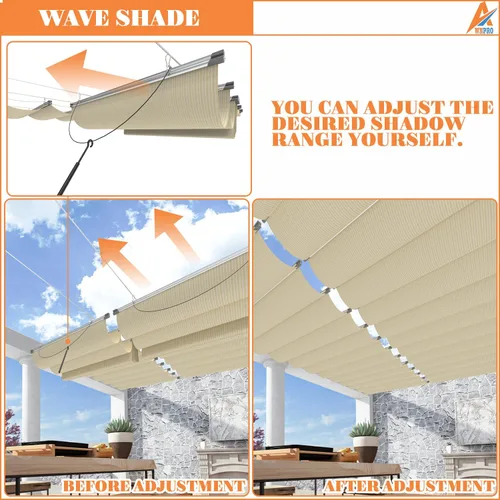 Miniatura 2 de Toldo retráctil de 4 x 12 pies, vela retráctil de cuerda deslizante, toldo de pérgola de repuesto para jardines, patios, terrazas y cenadores (beige)