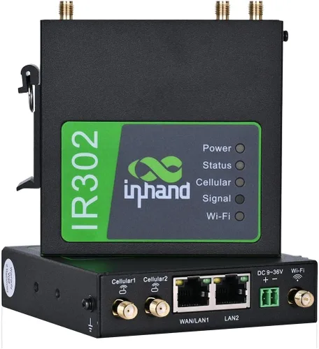 InHand Networks IR302 Router industrial IoT LTE 4G VPN, LTE Cat 1+ Wi-Fi, ranuras para tarjetas SIM duales, gestión por plataforma en la nube,