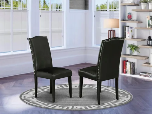 Miniatura 2 de East West Furniture ENP1T69 Encinal Parson - Juego de 2 sillas acolchadas de piel sintética negra con ribete de clavo, color negro