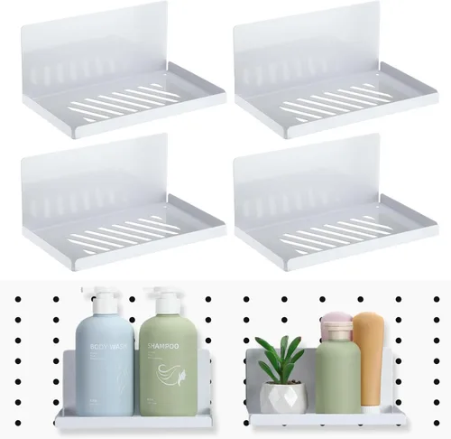 Miniatura 12 de Therwen Paquete de 4 estantes magnéticos para tablero de clavijas, organizador de pared, estante de metal con bandeja de acero, accesorios Negro