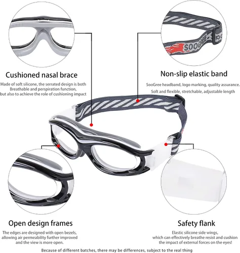 Miniatura 3 de SooGree Sports Glasses - Racquetball Goggles Basketball Football Eye Protective G8033 Marco Negro Almohadilla Gris
