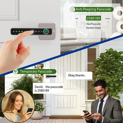 Miniatura 3 de Cerradura de puerta inteligente, perilla de puerta de huellas dactilares, perilla digital 5 en 1 con aplicación/código de teclado/tarjetas Tono plata