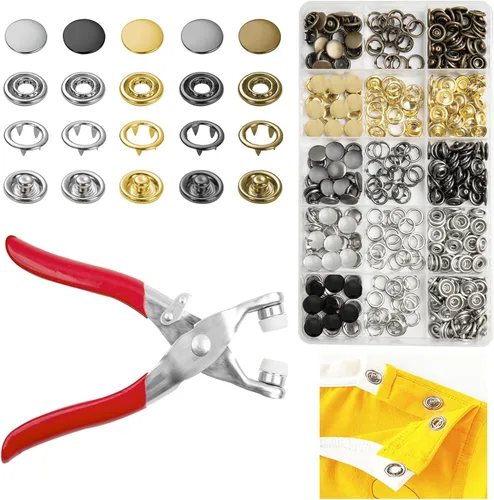 Miniatura 10 de GTAAOY Juego de 100 botones de metal a presión con alicates de cierre, kit de herramientas de prensa perfecto para manualidades, ropa, sombreros