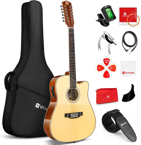 Vangoa Guitarra acústica de 12 cuerdas, guitarra de tamaño completo de 42 pulgadas, 12 cuerdas, parte superior de abeto, cuerpo de sapele para