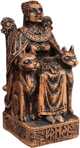 Dryad Design Estatua de Freya Diosa nórdica del amor, guerra, magia y gatos, 7 3/4 pulgadas, decoración pagana vikinga para el hogar (acabado de