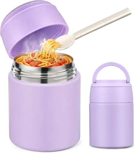 Miniatura 15 de Termo de Sopa de 10 oz para Comida Caliente para Niños, Frasco de Comida Aislado con Cuchara de Boca Ancha, Contenedor de Almuerzo de Acero Negro