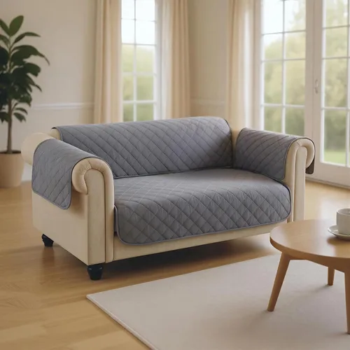 Miniatura 4 de Amazon Basics - Funda reversible para sofá acolchada, sofá de dos plazas, mediano, gris/gris claro Gris/Gris Claro Reversible
