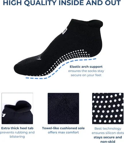 Miniatura 4 de Calcetines antideslizantes para yoga, barre, pilates, hospital, maternidad, con empuñaduras, para mujeres y hombres, 2 pares, color negro