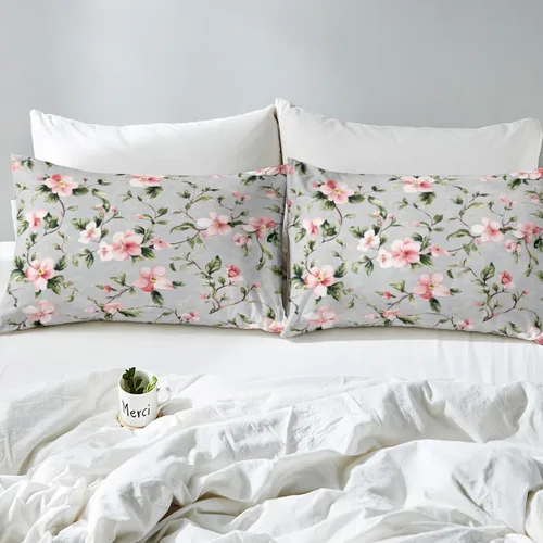 Miniatura 4 de Juego de ropa de cama de flores de hibisco, sábanas de plantas florales tropicales, sábana bajera botánica de Althea Shrubalthea, decoración de ropa