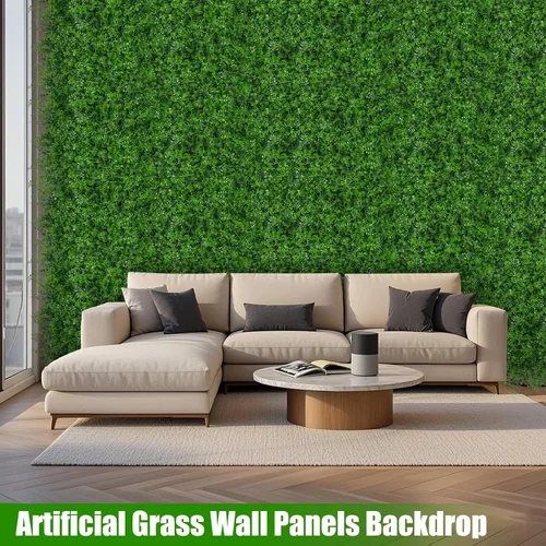 Miniatura 5 de 6 paneles de pared de césped de 20 x 20 pulgadas, fondo de hierba de helecho artificial con protección UV, paneles de boj de plantas de vegetación