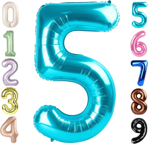 Miniatura 193 de Globos de números de 5 globos de 40 pulgadas, decoraciones de cumpleaños azules para niños y niñas, globos de números azul marino grandes