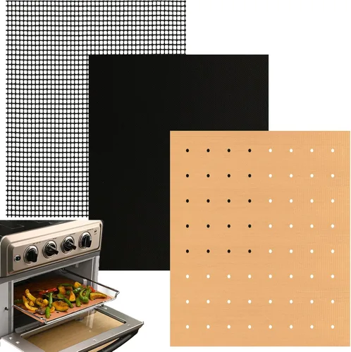 Miniatura 13 de WMKGG Papel pergamino rectangular para freidora de aire, 100 forros desechables perforados para freidora de aire con 2 alfombrillas de parrilla