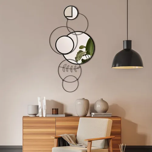 Miniatura 6 de Hicarer Juego de 4 piezas de decoración de espejo de pared redondo moderno de 41.34 x 17.72 pulgadas, espejos superpuestos de metal para decoración