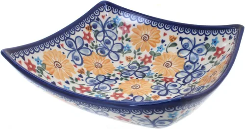Miniatura 4 de Blue Rose Polish Pottery – Plato cuadrado Atlantis amarillo – 8 x 8 pulgadas – Hermoso cuenco para servir para ocasiones especiales, cenas o comidas