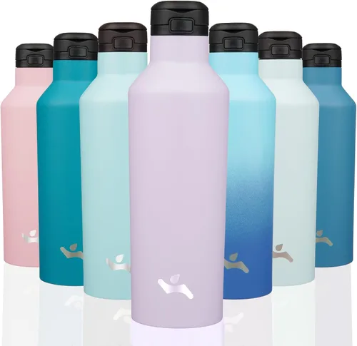 Miniatura 23 de Konokyo - Botella de agua aislada con popote, termo de agua de acero inoxidable de doble pared de 17 onzas con 2 tapas, azul lago