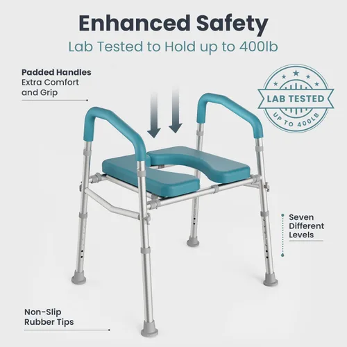 Miniatura 5 de PELEGON Asiento de inodoro elevado con asas (400 libras) – Silla de inodoro de altura y ancho ajustable con brazos, elevador de inodoro con asas