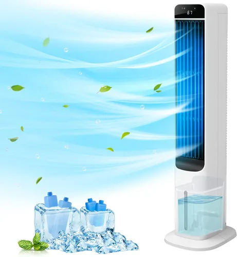Enfriador de aire evaporativo – Ventilador de enfriamiento portátil de 41 pulgadas con 4 paquetes de hielo y control remoto, ventilador de torre