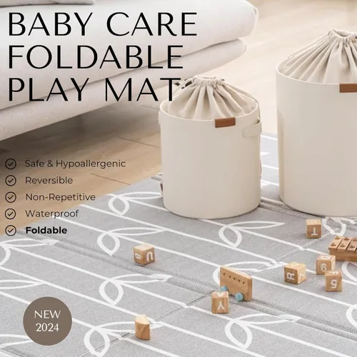 Miniatura 2 de Baby Care - Alfombra de juego (grande, diseño de Hygge, Aztec & Arbor) de 82 x 55 pulgadas, original de una pieza, reversible, enrollable