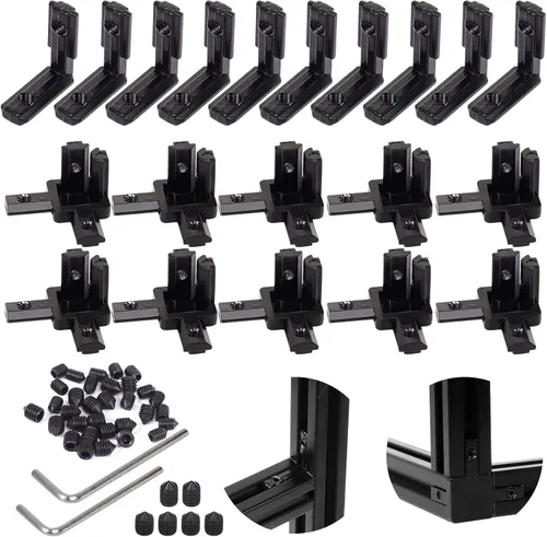 20 piezas de conectores de extrusión de aluminio 2020, conector de esquina de 3 vías, soporte de esquina interior en L, conector de junta de esquina