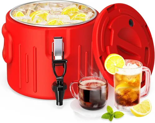 Dispensador de bebidas aislado de 3.5 galones, dispensador de bebidas frías y calientes con interior de acero inoxidable 304 y boquilla, dispensador