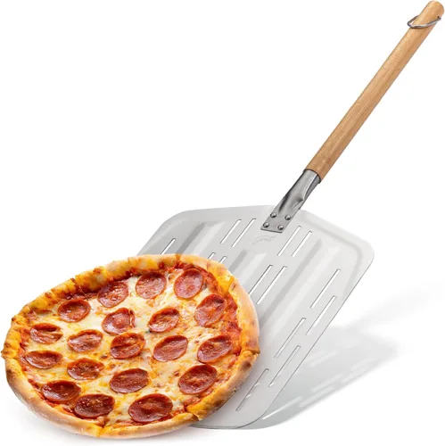 Miniatura 9 de Hans Grill Pizza Peel PRO Hecho para pizza XL de 12 pulgadas + Paleta antiadherente de metal perforado profesional de grado restaurante para Gris
